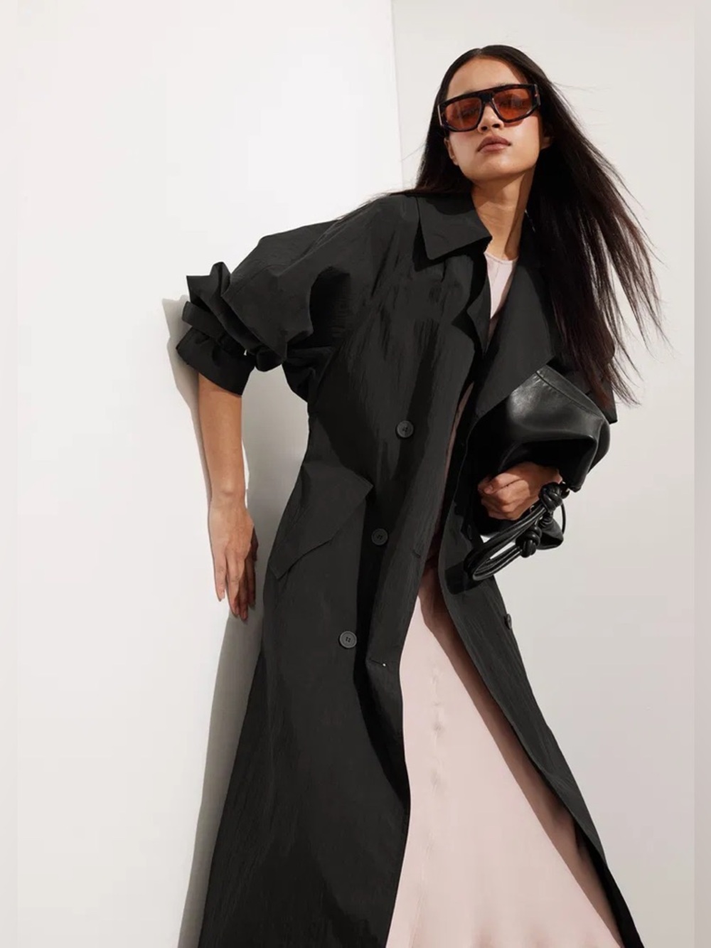 & Other Stories Belted Double-Breasted Trench Coat – Black | Size Small